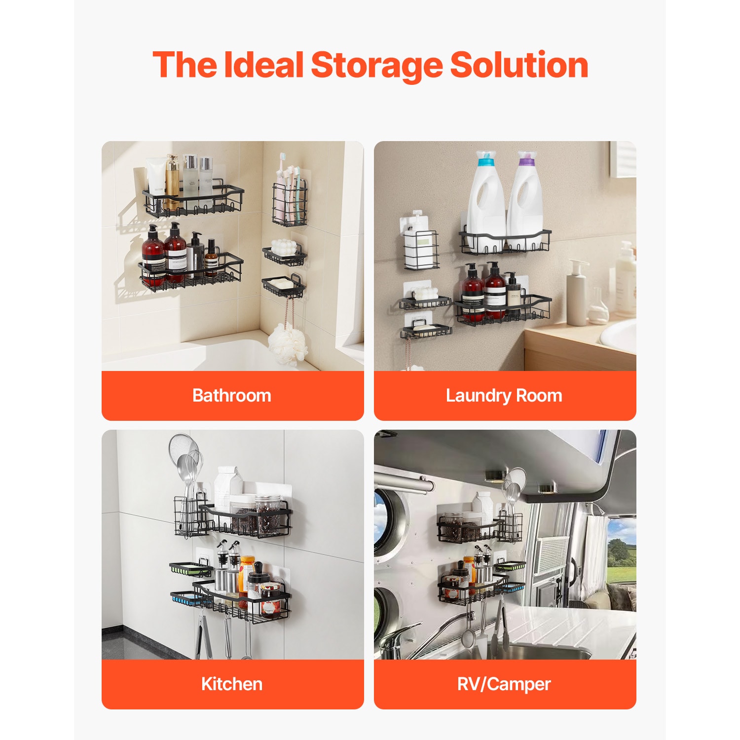 Shower Caddy 5 Pack Adhesive Bathroom Shower Storage Organization Shelves Rack_voghion.com